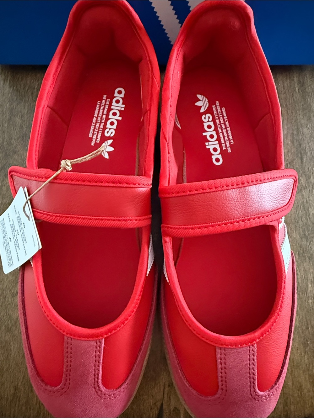 adidas Women’s Red Samba Jane Hook-and-Loop Sneakers with White Stripes - Picture 2 of 4